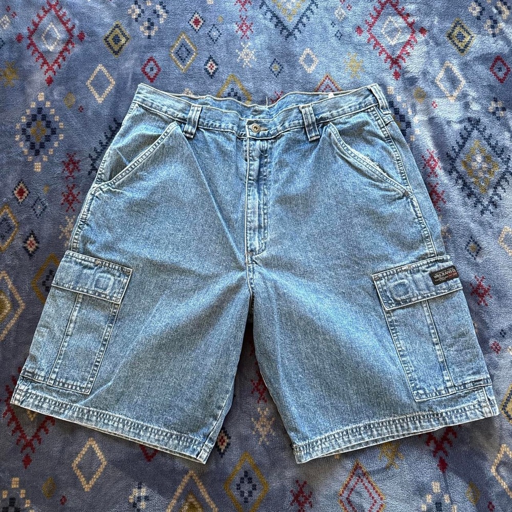 Wrangler WRG Jeans Co Mens Blue Denim Cargo Shorts Relaxed Fit Size 34